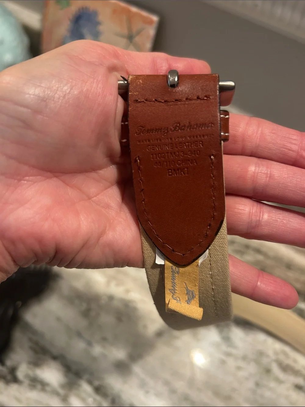 Tommy Bahama Brown and Cream Leather Belt with Contrast Inlay